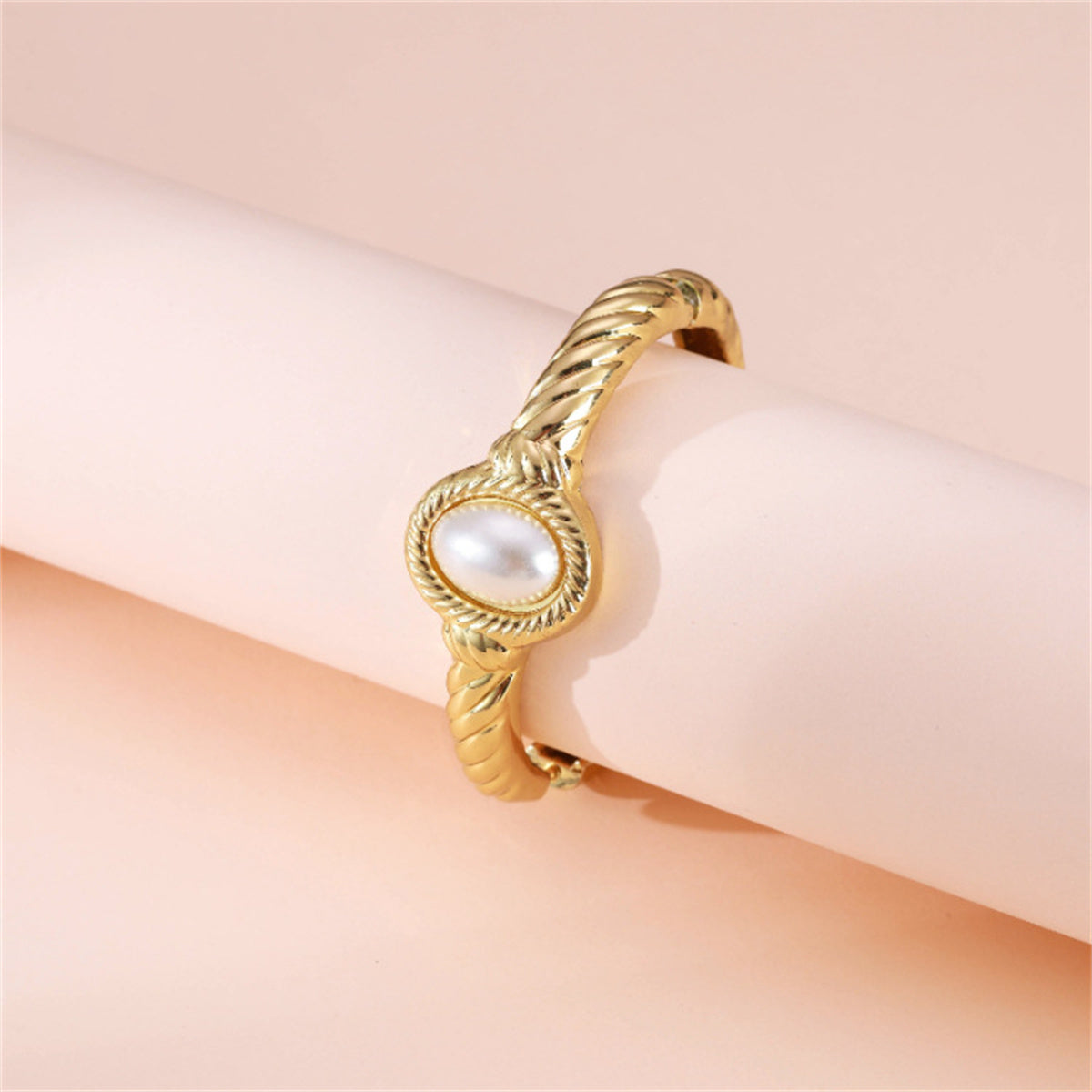 Pearl & 18K Gold-Plated Twine Oval Bangle