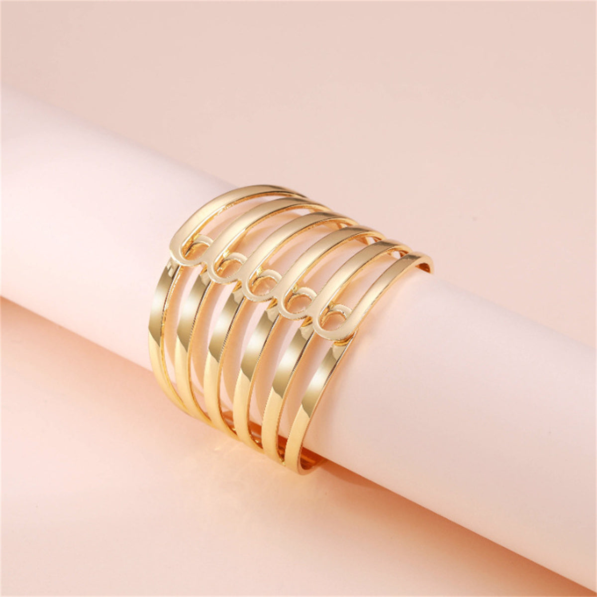 18K Gold-Plated Layered Pin Hinged Bangle, gold bangle bracelet, everyday style, side view