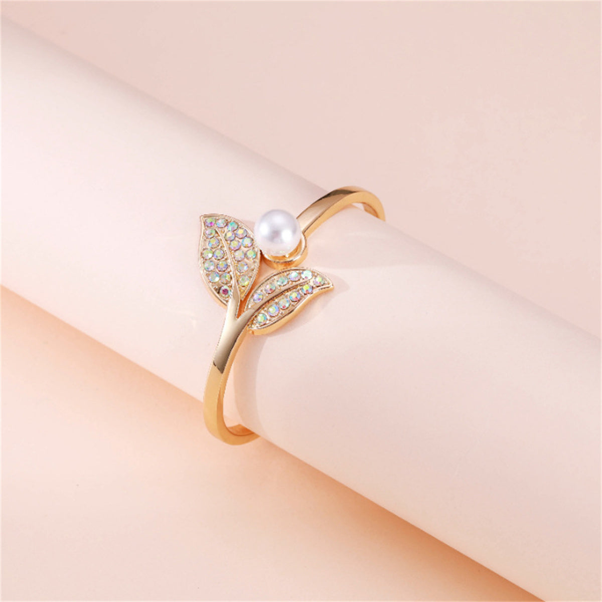 Pearl & Iridescent Cubic Zirconia Leaf Duo Hinge Bangle