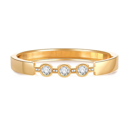 Cubic Zirconia and 18K Gold-Plated Bangle, gold bangle bracelet, everyday style, front view