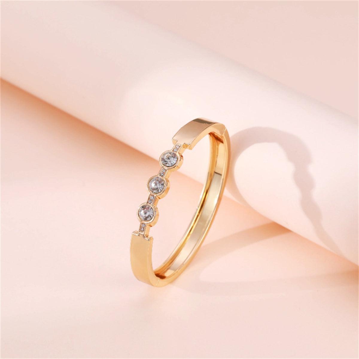 Cubic Zirconia and 18K Gold-Plated Bangle, gold bangle bracelet, everyday style, side view