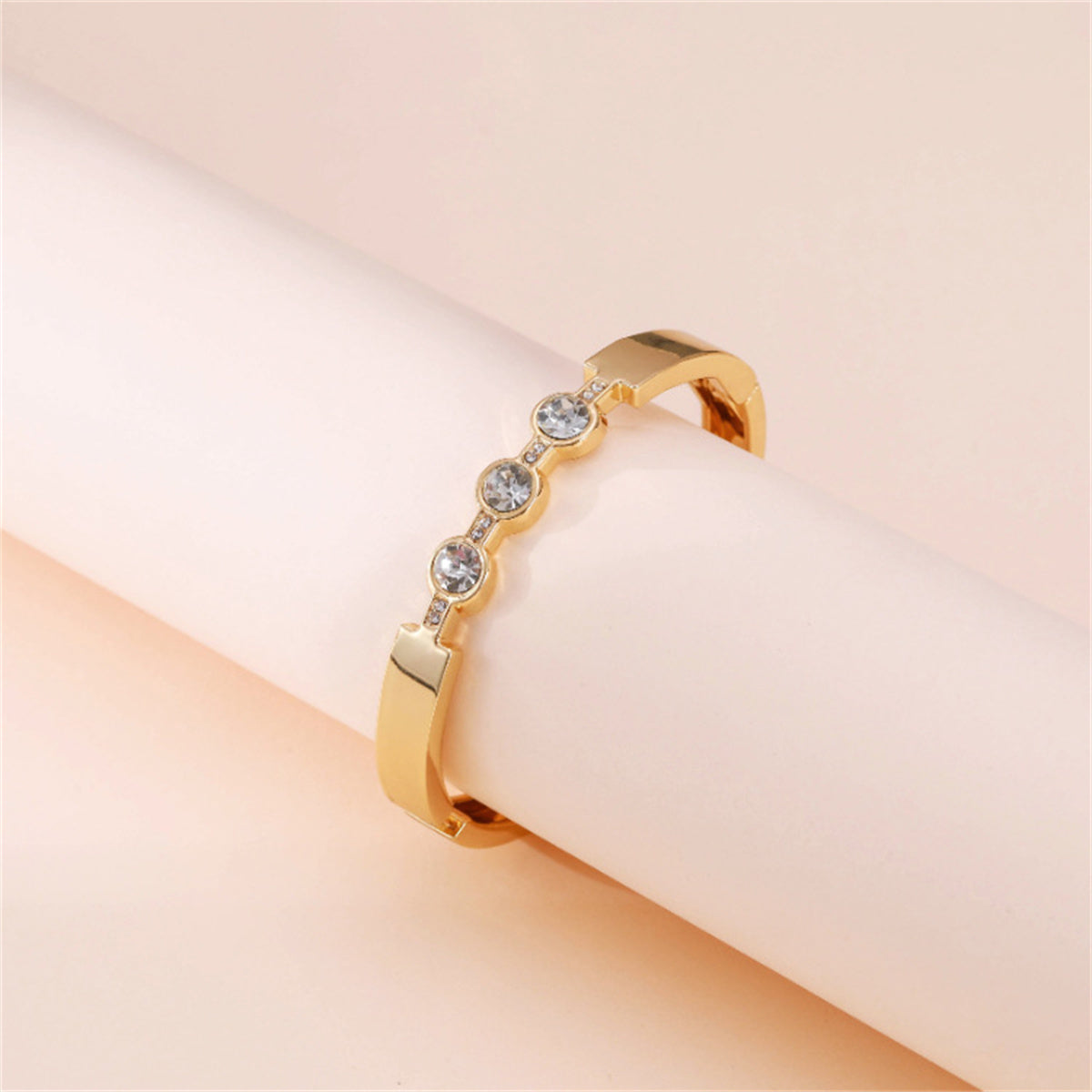 Cubic Zirconia and 18K Gold-Plated Bangle, gold bangle bracelet, everyday style, detail close-up