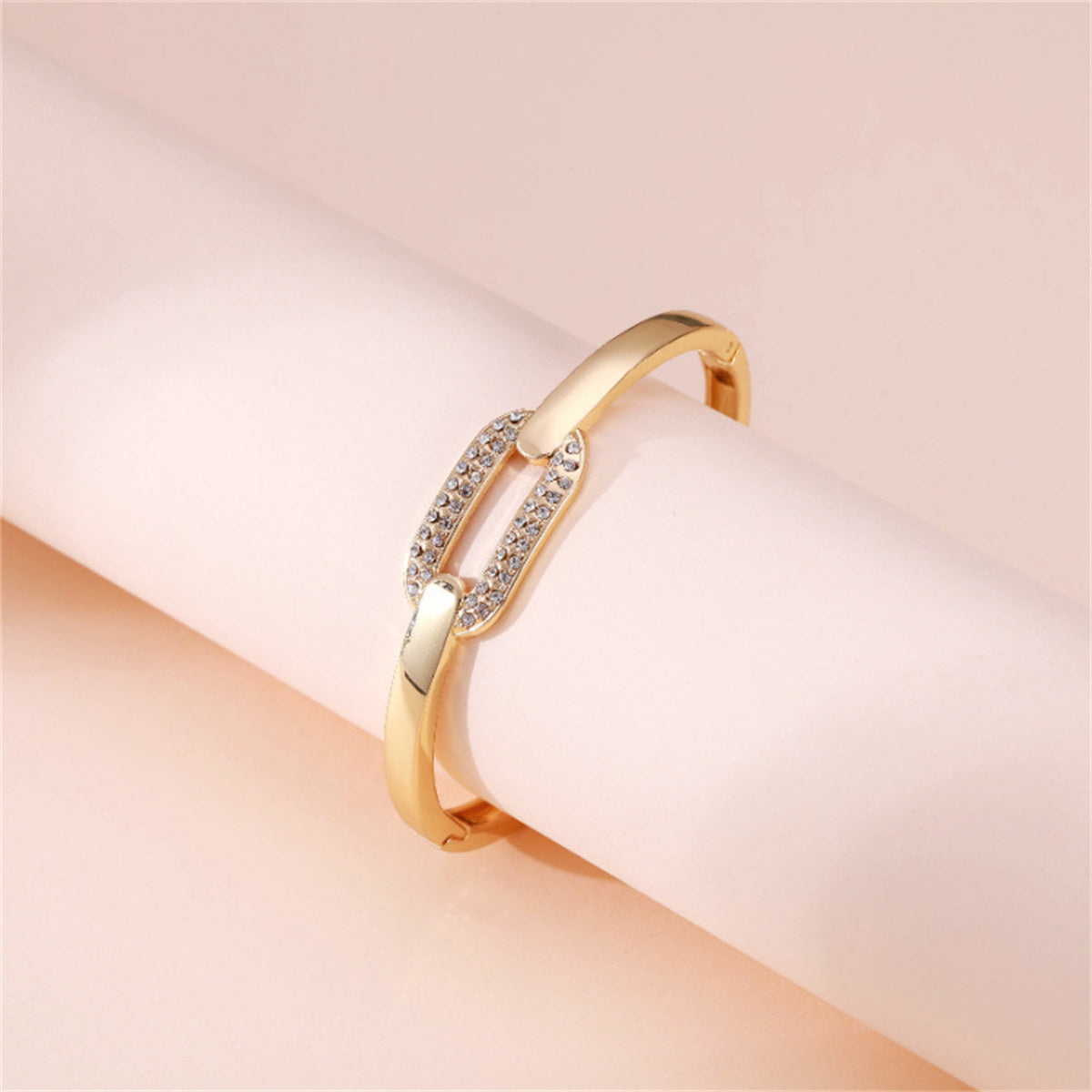 Cubic Zirconia and 18K Gold-Plated Oval Bangle, gold bangle bracelet, everyday style, side view