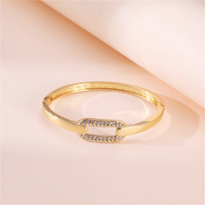 Cubic Zirconia and 18K Gold-Plated Oval Bangle, gold bangle bracelet, everyday style, lifestyle look