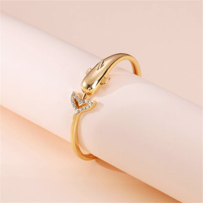 Cubic Zirconia and 18K Gold-Plated Openwork Dolphin Hinge Bangle, gold bangle bracelet, botanical inspired, lifestyle look