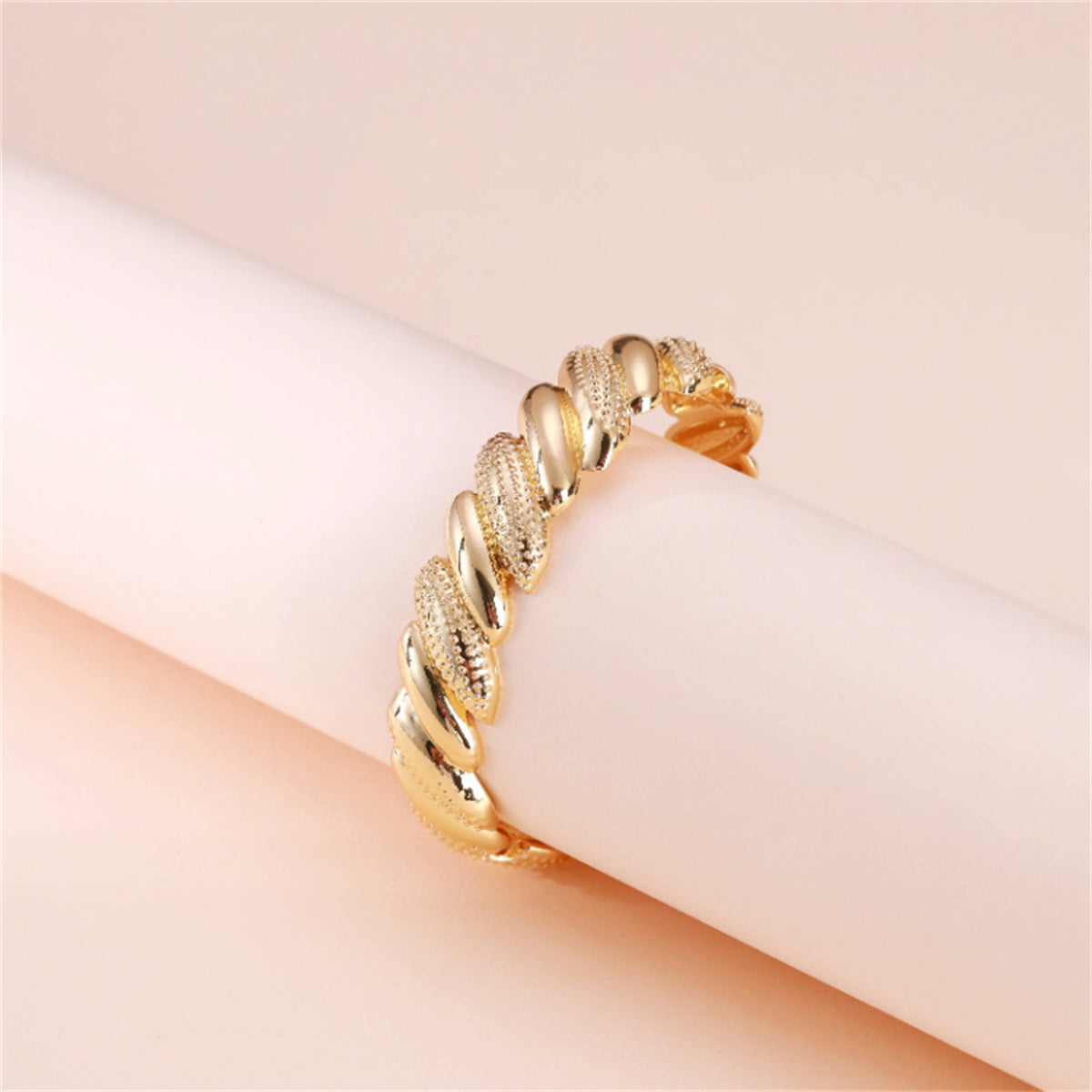 18K Gold-Plated Milgrain Rope-Twist Hinge Bangle, gold bangle bracelet, everyday style, side view