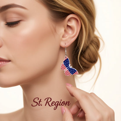 Red and Blue Acrylic Silver-Plated American Flag Butterfly Drop Earrings, silver drop earrings for women, styled look