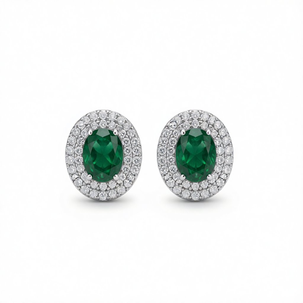 Green Crystal and Cubic Zirconia Silver-Plated Hola Oval Stud Earrings, cubic zirconia stud earrings for women, side view