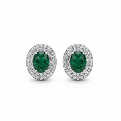 Green Crystal and Cubic Zirconia Silver-Plated Hola Oval Stud Earrings, cubic zirconia stud earrings for women, side view