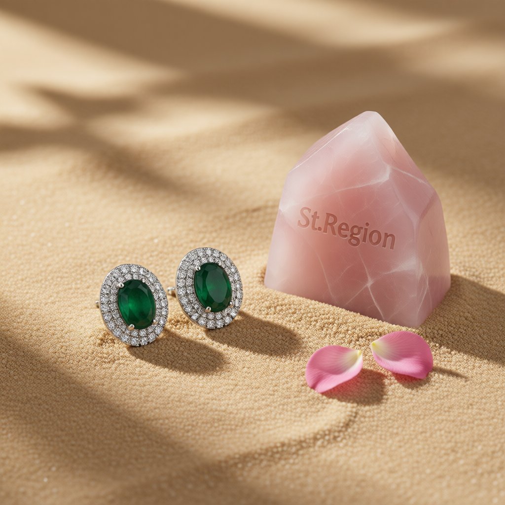 Green Crystal and Cubic Zirconia Silver-Plated Hola Oval Stud Earrings, silver stud earrings for women, detail close-up