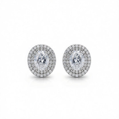 Crystal and Cubic Zirconia Halo Oval Stud Earrings, stud earrings for women, botanical inspired, side view