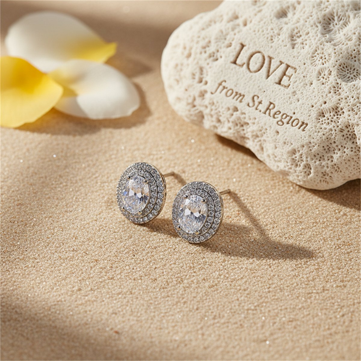 Crystal and Cubic Zirconia Halo Oval Stud Earrings, stud earrings for women, botanical inspired, lifestyle look
