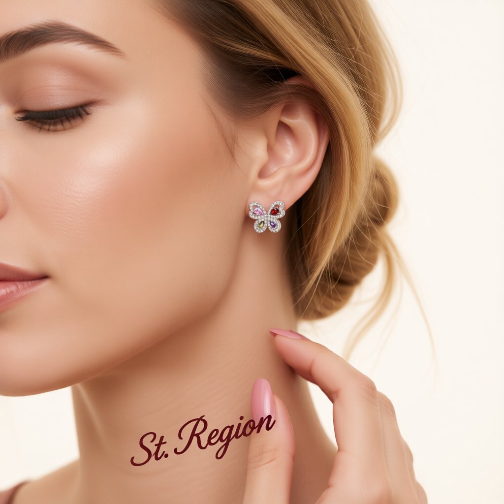 Pink Crystal and Clear Cubic Zirconia Butterfly Stud Earrings, cubic zirconia stud earrings for women, styled look