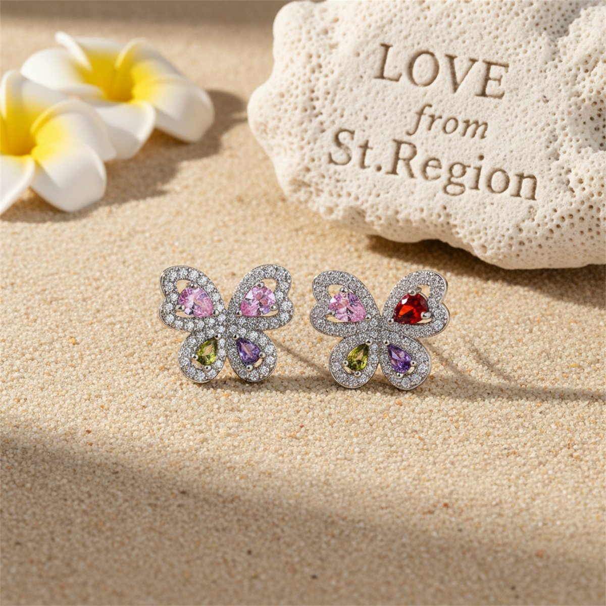 Pink Crystal and Clear Cubic Zirconia Butterfly Stud Earrings, cubic zirconia stud earrings for women, lifestyle look