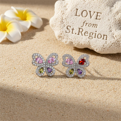 Pink Crystal and Clear Cubic Zirconia Butterfly Stud Earrings, cubic zirconia stud earrings for women, lifestyle look