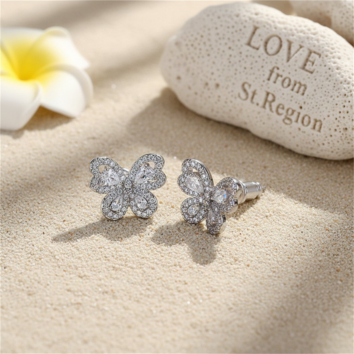 Crystal and Clear Cubic Zirconia Butterfly Stud Earrings, stud earrings for women, botanical inspired, lifestyle look