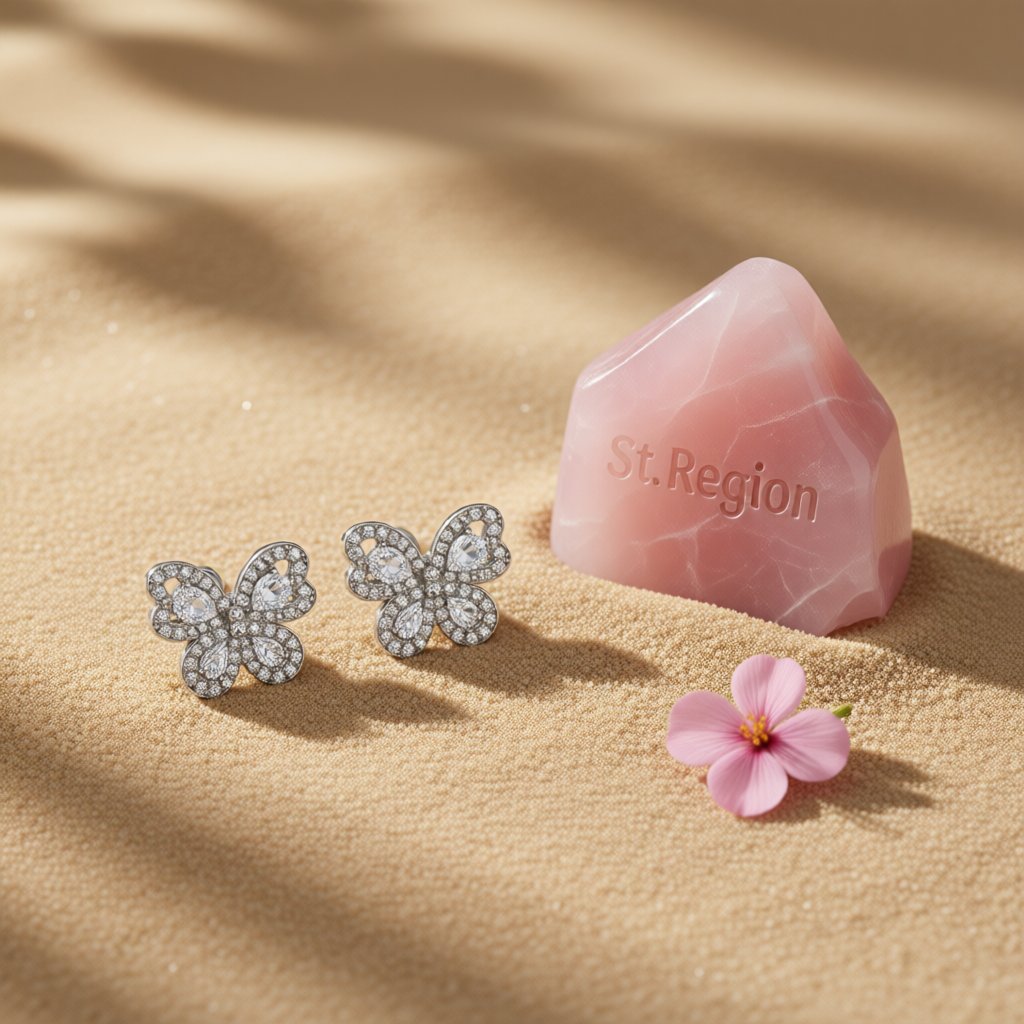 Crystal and Clear Cubic Zirconia Butterfly Stud Earrings, stud earrings for women, botanical inspired, detail close-up
