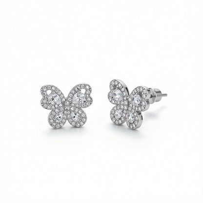 Crystal and Clear Cubic Zirconia Butterfly Stud Earrings, stud earrings for women, botanical inspired, side view