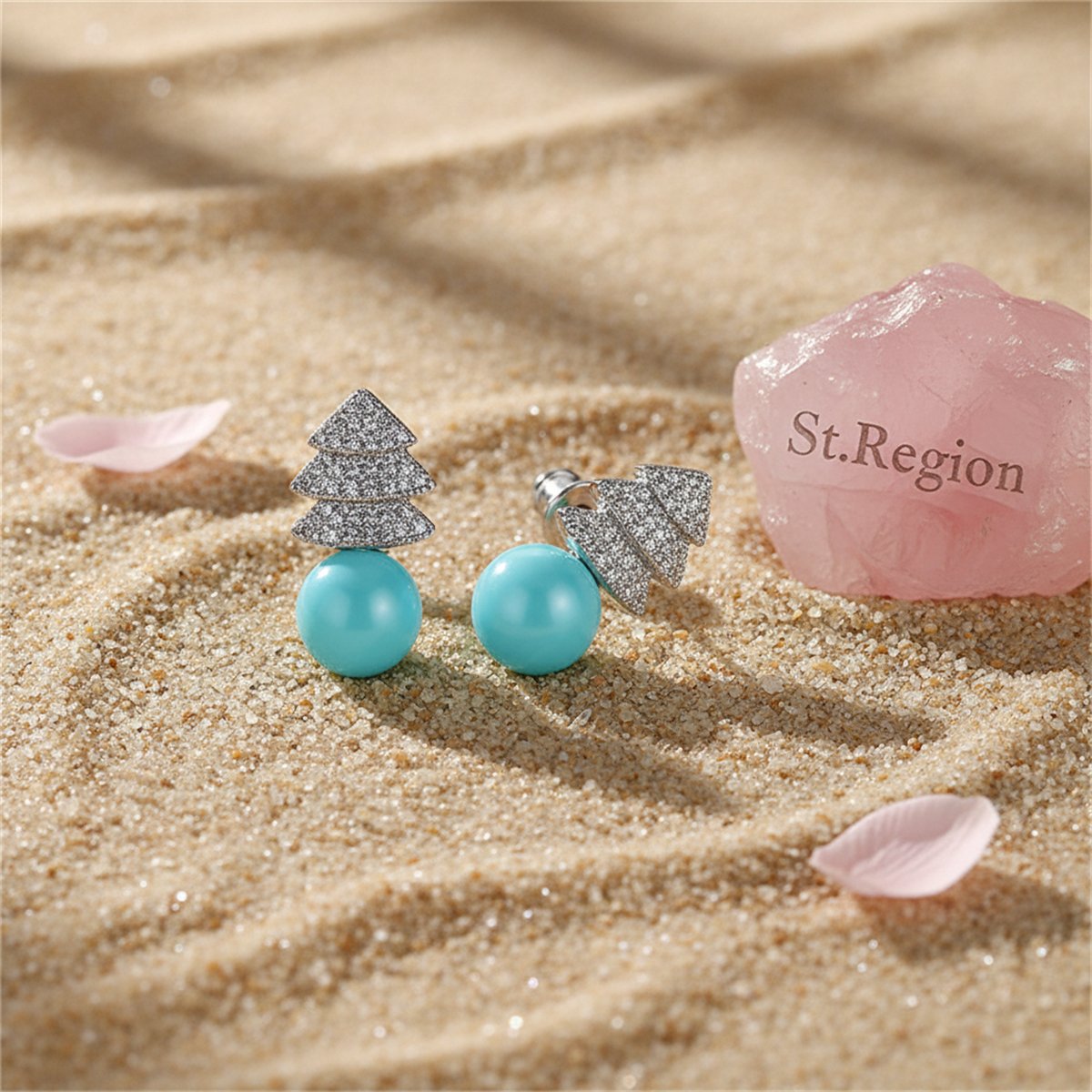 Blue Pearl and Cubic Zirconia Christmas Tree Stud Earrings, drop earrings for women, everyday style, detail close-up