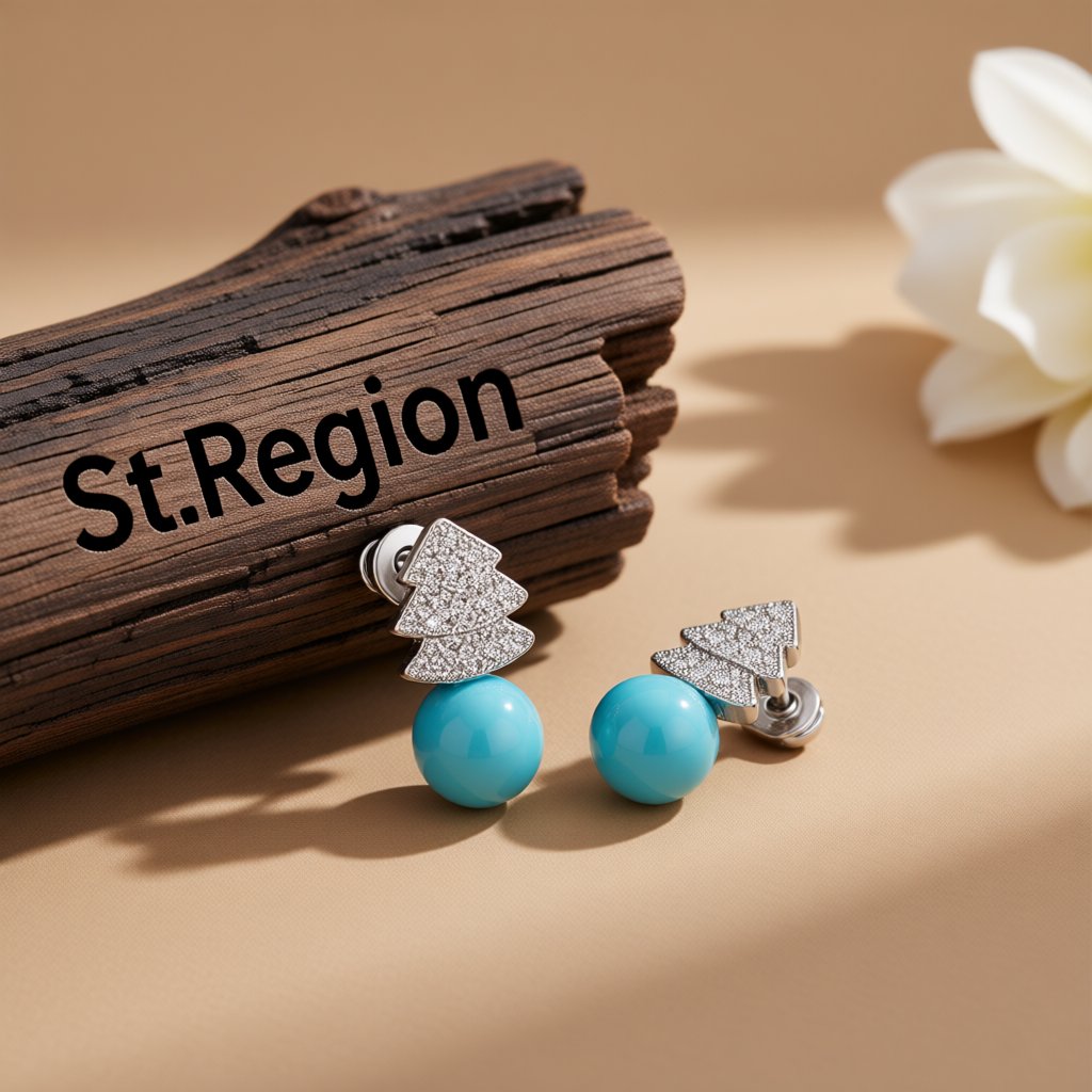 Blue Pearl and Cubic Zirconia Christmas Tree Stud Earrings, drop earrings for women, everyday style, front view