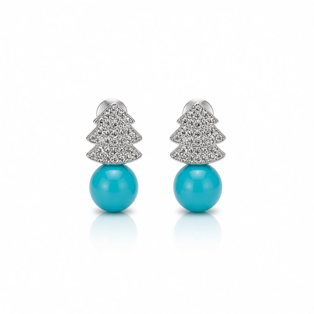 Blue Pearl and Cubic Zirconia Christmas Tree Stud Earrings, drop earrings for women, everyday style, side view