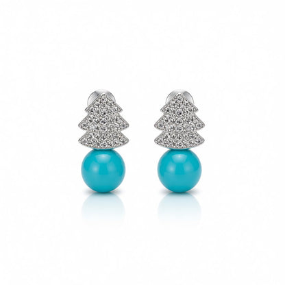 Blue Pearl and Cubic Zirconia Christmas Tree Stud Earrings, drop earrings for women, everyday style, side view