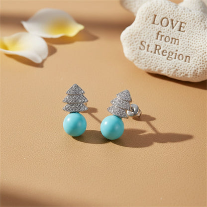 Blue Pearl and Cubic Zirconia Christmas Tree Stud Earrings, drop earrings for women, everyday style, lifestyle look