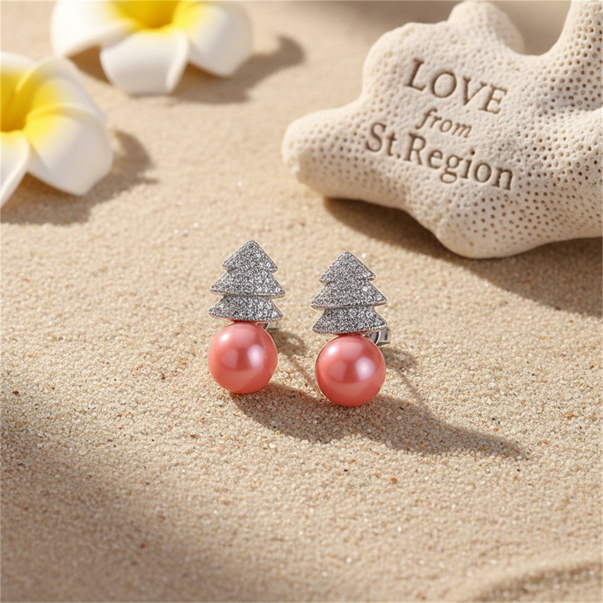 Pink Pearl and Cubic Zirconia Christmas Tree Stud Earrings, drop earrings for women, lifestyle look