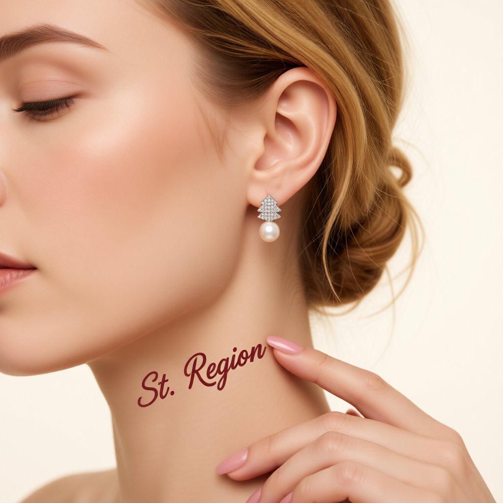 Pearl and Cubic Zirconia Evergreen Tree Stud Earrings, drop earrings for women, elegant gift for her, styled look