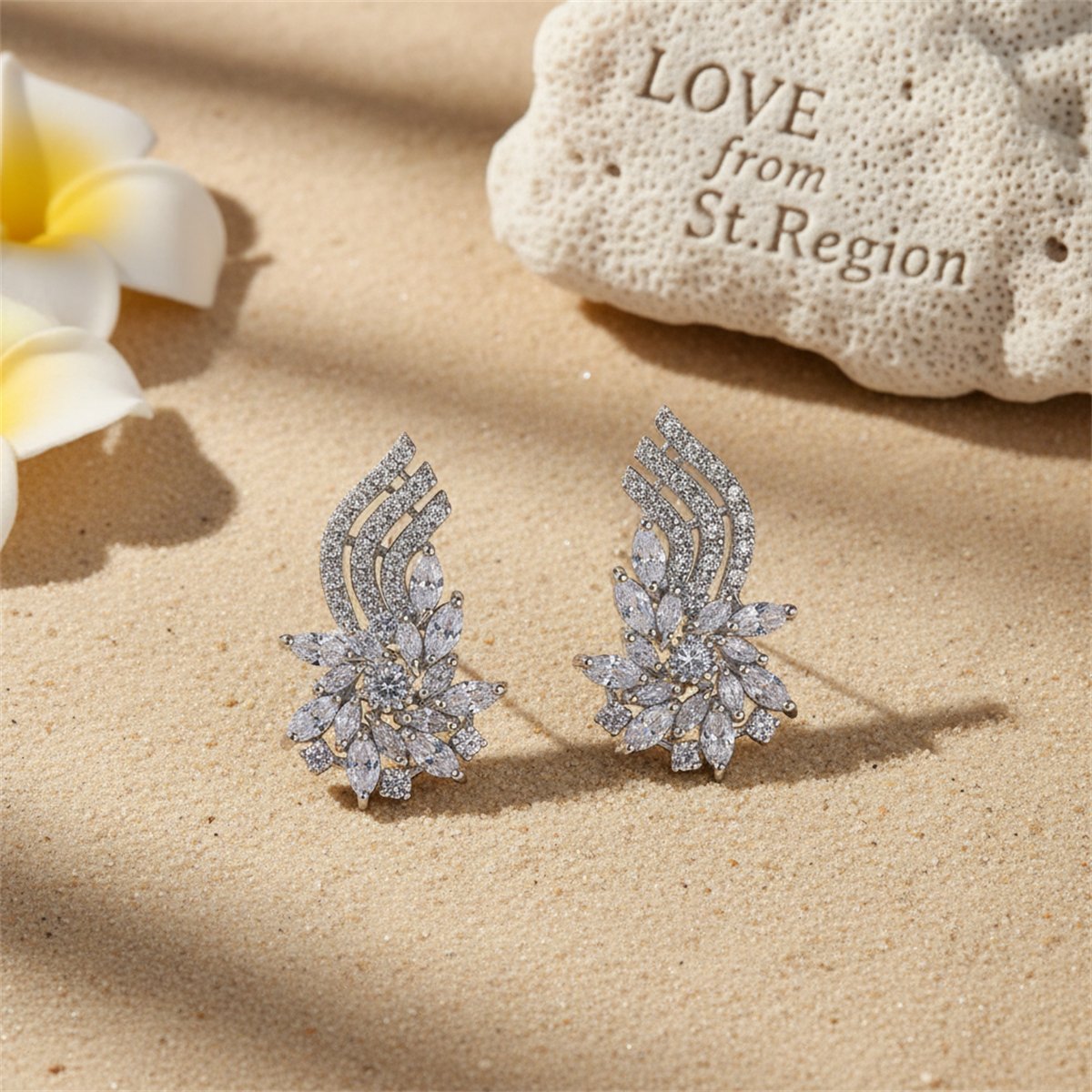 Crystal and Cubic Zirconia Flower Cluster Stud Earrings, stud earrings for women, botanical inspired, lifestyle look