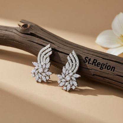 Crystal and Cubic Zirconia Flower Cluster Stud Earrings, stud earrings for women, botanical inspired, front view