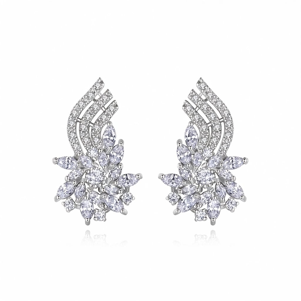 Crystal and Cubic Zirconia Flower Cluster Stud Earrings, stud earrings for women, botanical inspired, side view