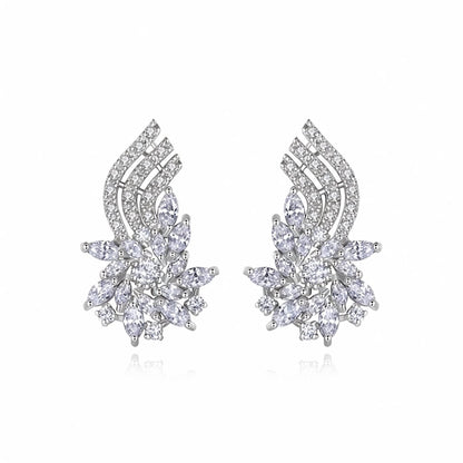 Crystal and Cubic Zirconia Flower Cluster Stud Earrings, stud earrings for women, botanical inspired, side view