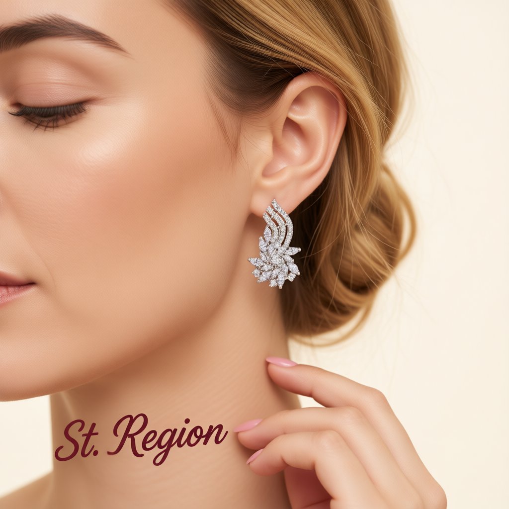 Crystal and Cubic Zirconia Flower Cluster Stud Earrings, stud earrings for women, botanical inspired, styled look