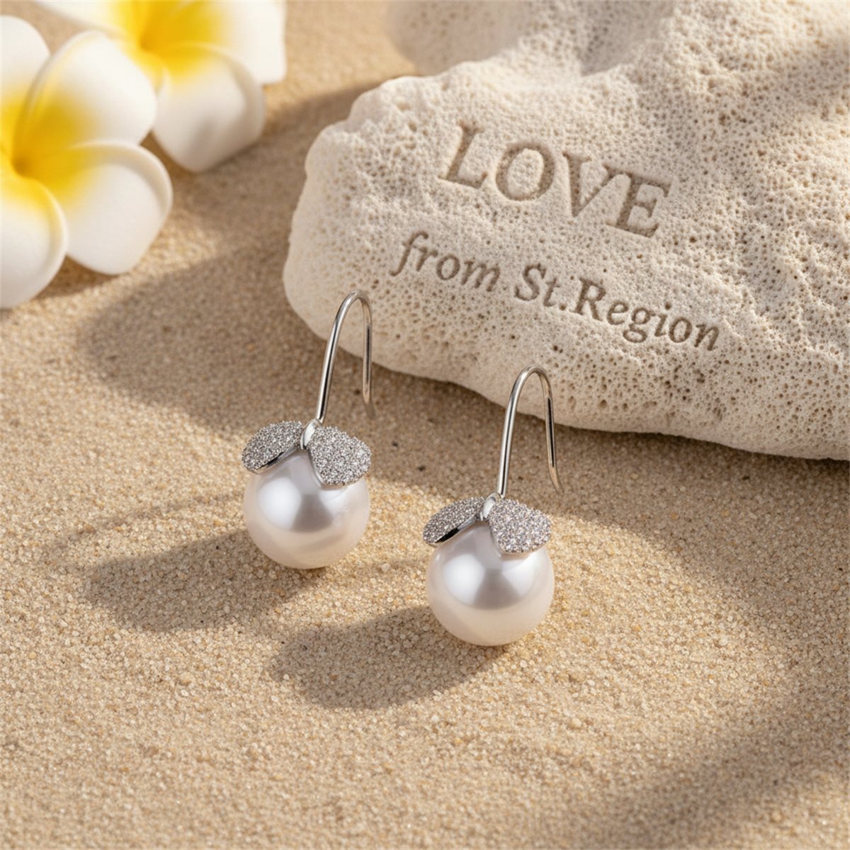 Cubic Zirconia and Pearl Silver-Plated Heart Leaf Drop Earrings, silver drop earrings for women, lifestyle look