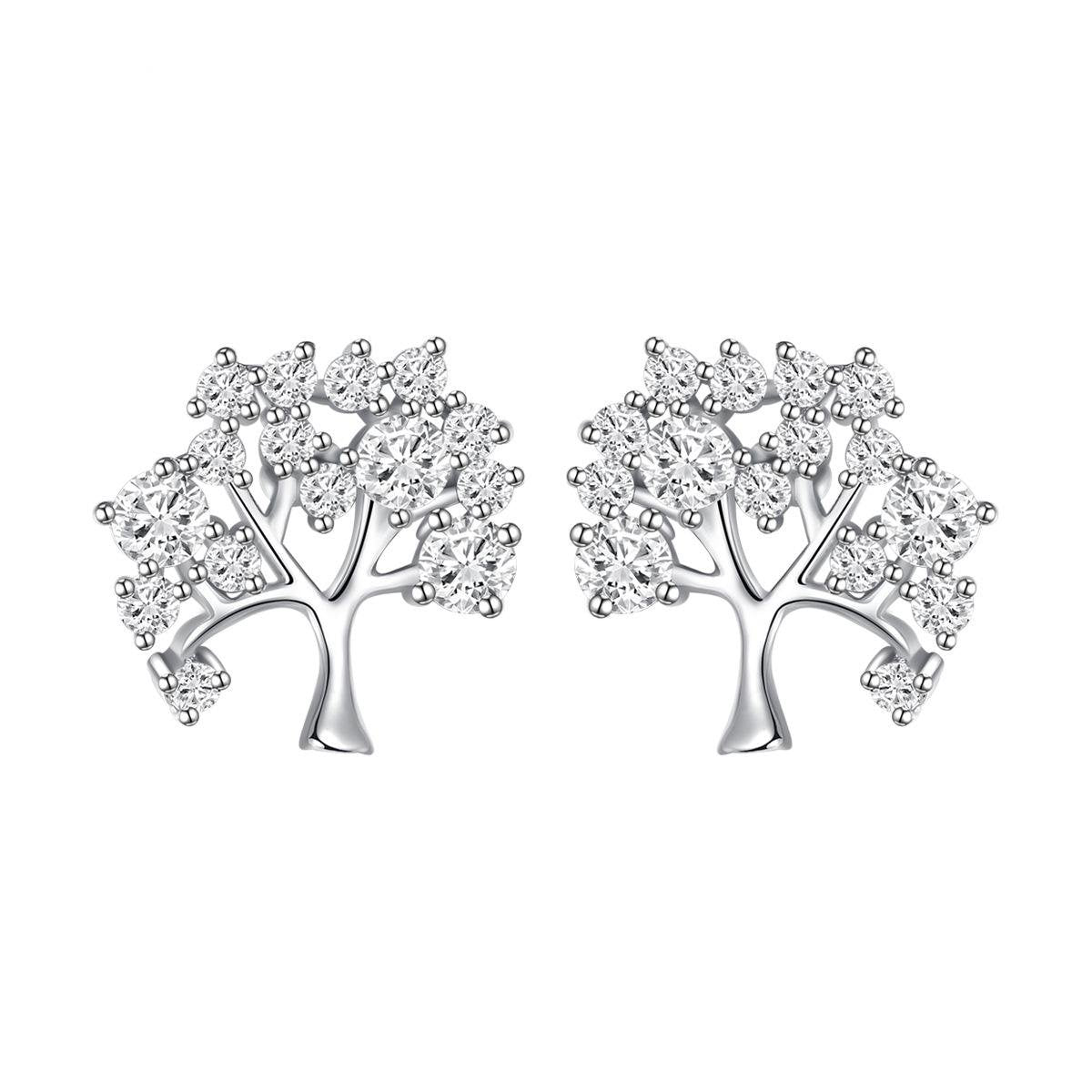 Cubic Zirconia and Silver-Plated Tree Stud Earrings, cubic zirconia stud earrings for women, everyday style, side view