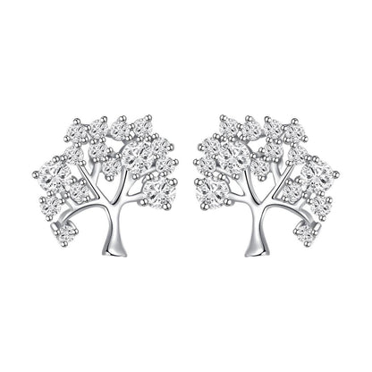 Cubic Zirconia and Silver-Plated Tree Stud Earrings, cubic zirconia stud earrings for women, everyday style, side view