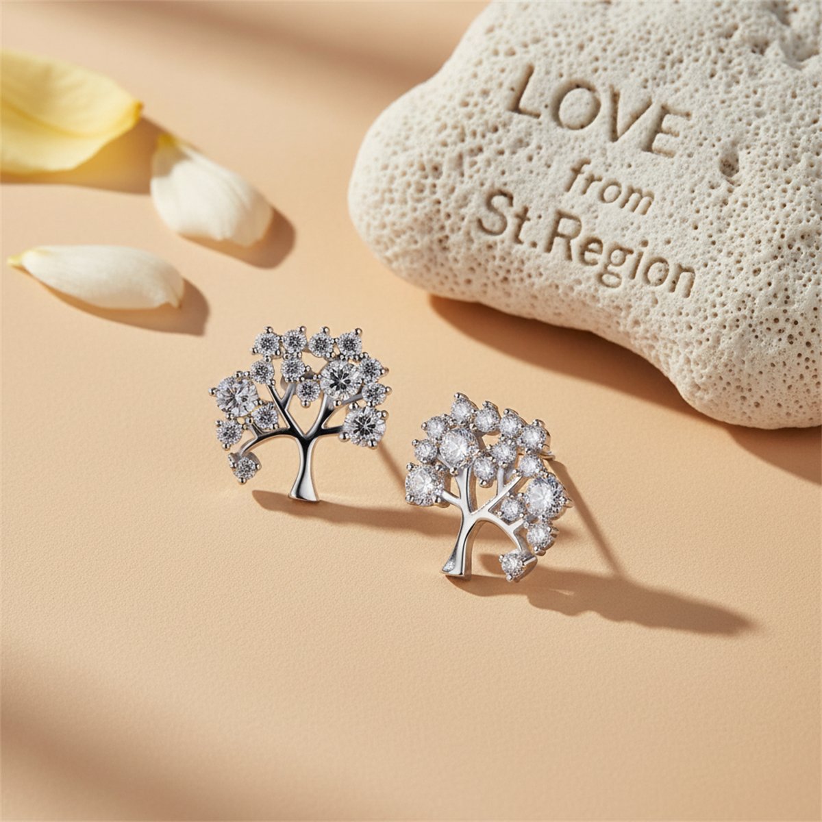 Cubic Zirconia and Silver-Plated Tree Stud Earrings, cubic zirconia stud earrings for women, everyday style, lifestyle look