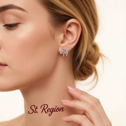 Cubic Zirconia and Silver-Plated Tree Stud Earrings, cubic zirconia stud earrings for women, everyday style, styled look
