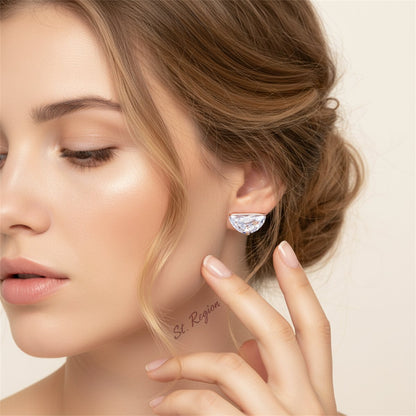 Clear Crystal and 18K Rose Gold-Plated Half-Circle Stud Earrings, rose gold stud earrings for women, styled look
