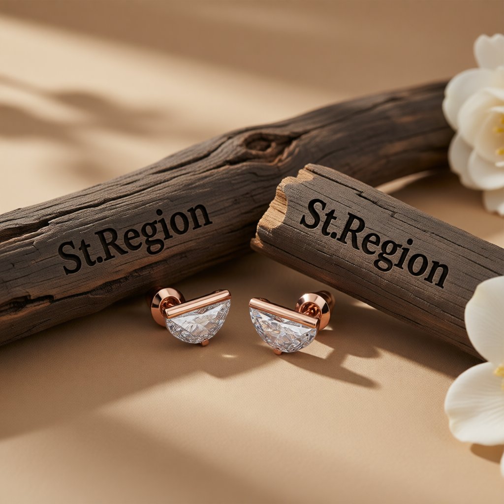 Clear Crystal and 18K Rose Gold-Plated Half-Circle Stud Earrings, rose gold stud earrings for women, front view