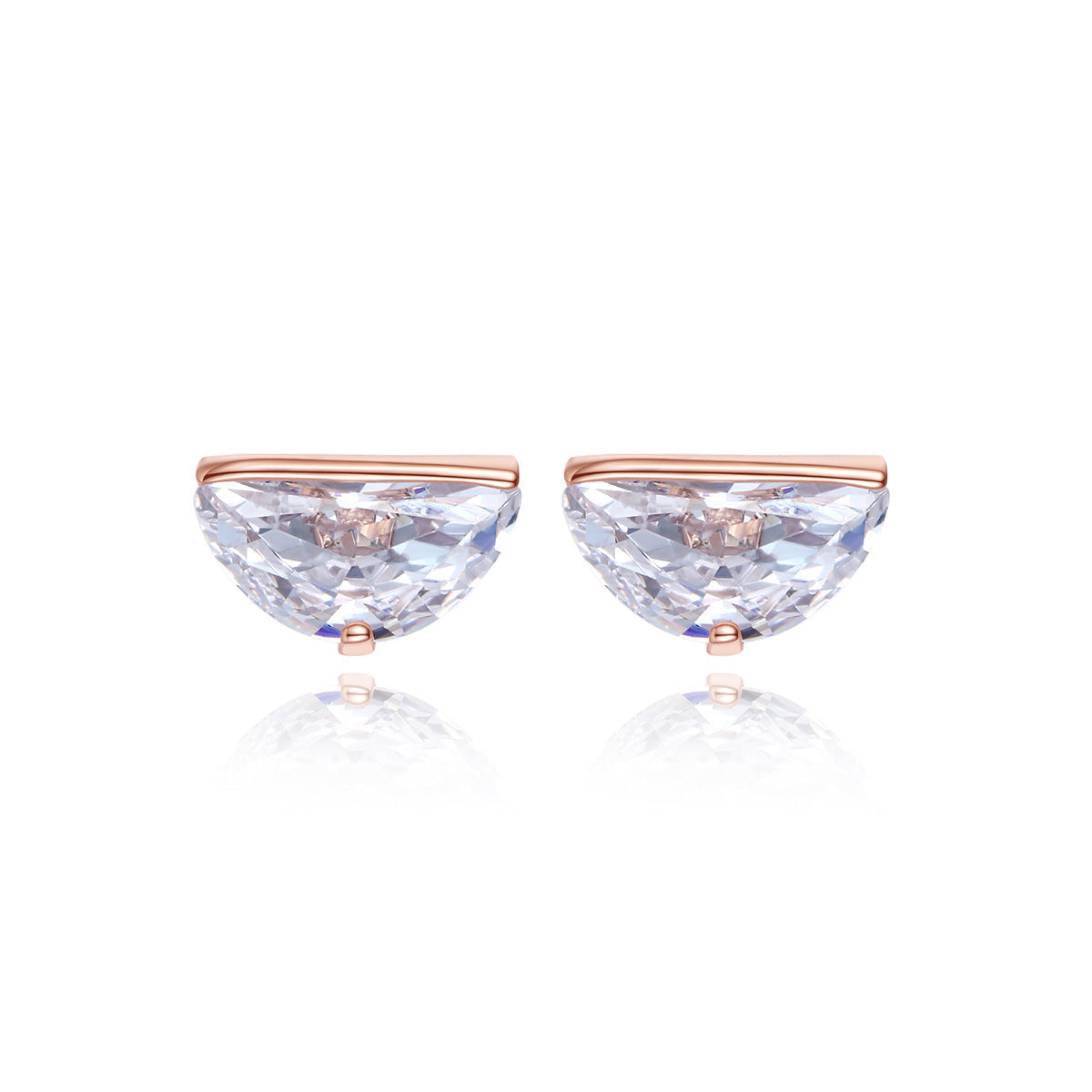 Clear Crystal and 18K Rose Gold-Plated Half-Circle Stud Earrings, rose gold stud earrings for women, side view