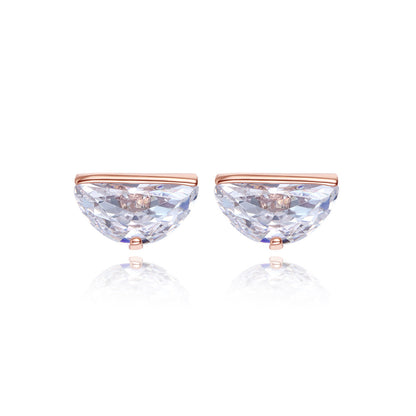 Clear Crystal and 18K Rose Gold-Plated Half-Circle Stud Earrings, rose gold stud earrings for women, side view