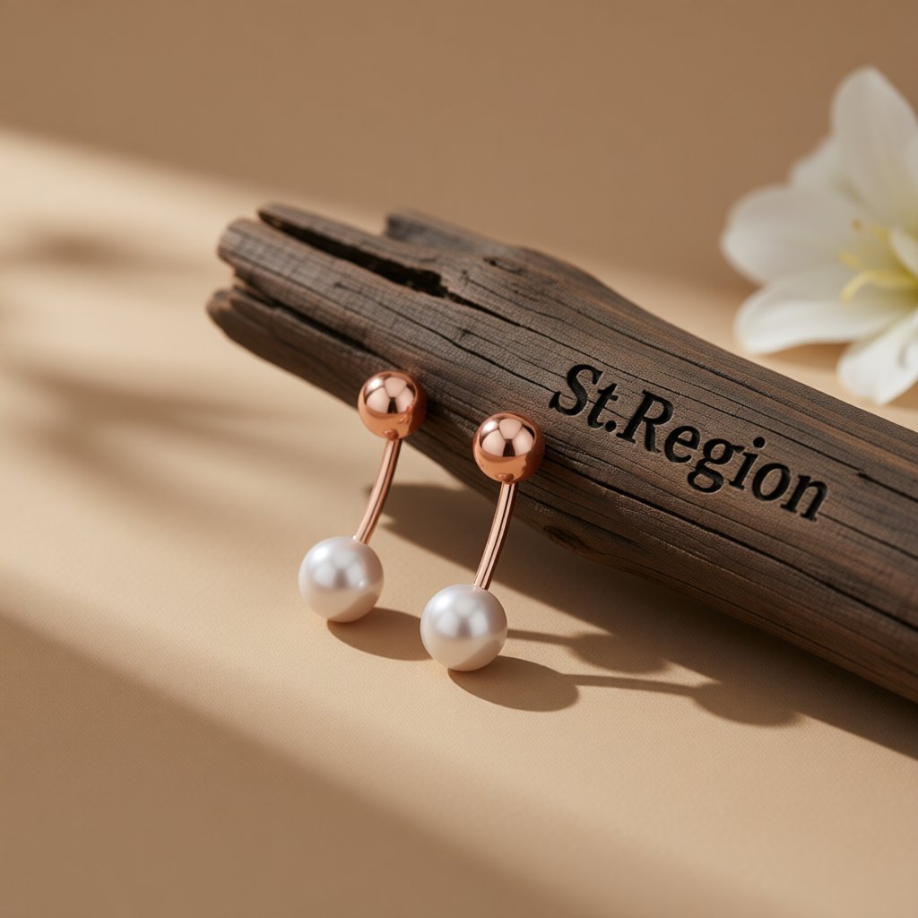 Pearl and 18K Rose Gold-Plated Bar Ear Jackets, dainty minimalist design, front view