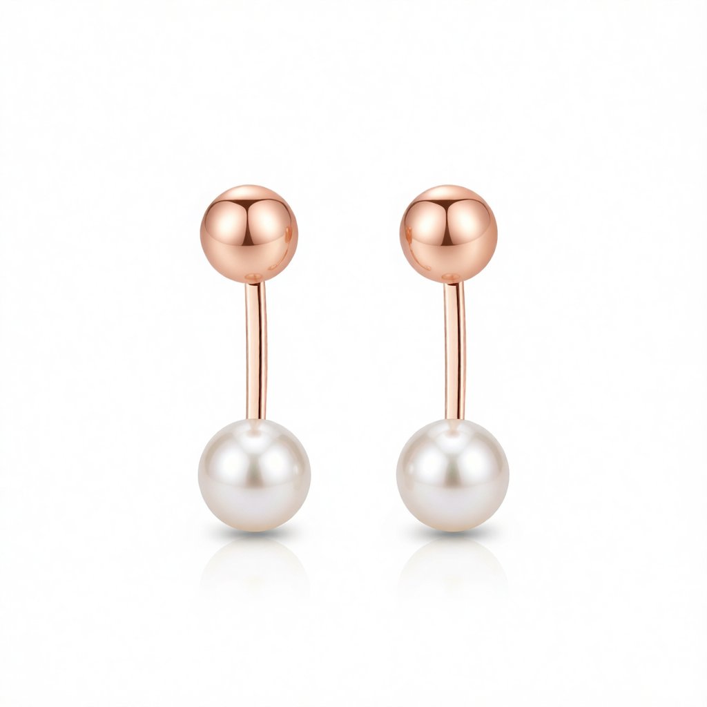 Pearl and 18K Rose Gold-Plated Bar Ear Jackets, dainty minimalist design, side view