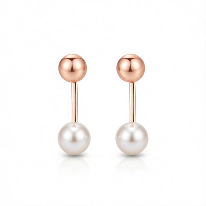 Pearl and 18K Rose Gold-Plated Bar Ear Jackets, dainty minimalist design, side view