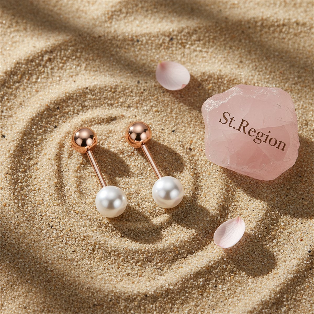 Pearl and 18K Rose Gold-Plated Bar Ear Jackets, dainty minimalist design, detail close-up
