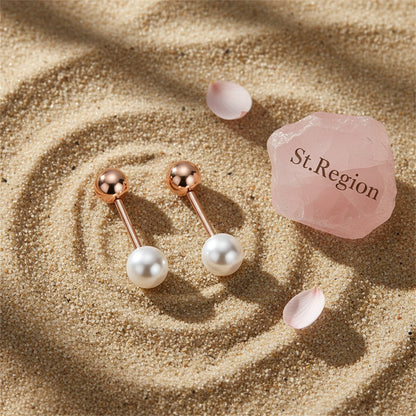 Pearl and 18K Rose Gold-Plated Bar Ear Jackets, dainty minimalist design, detail close-up