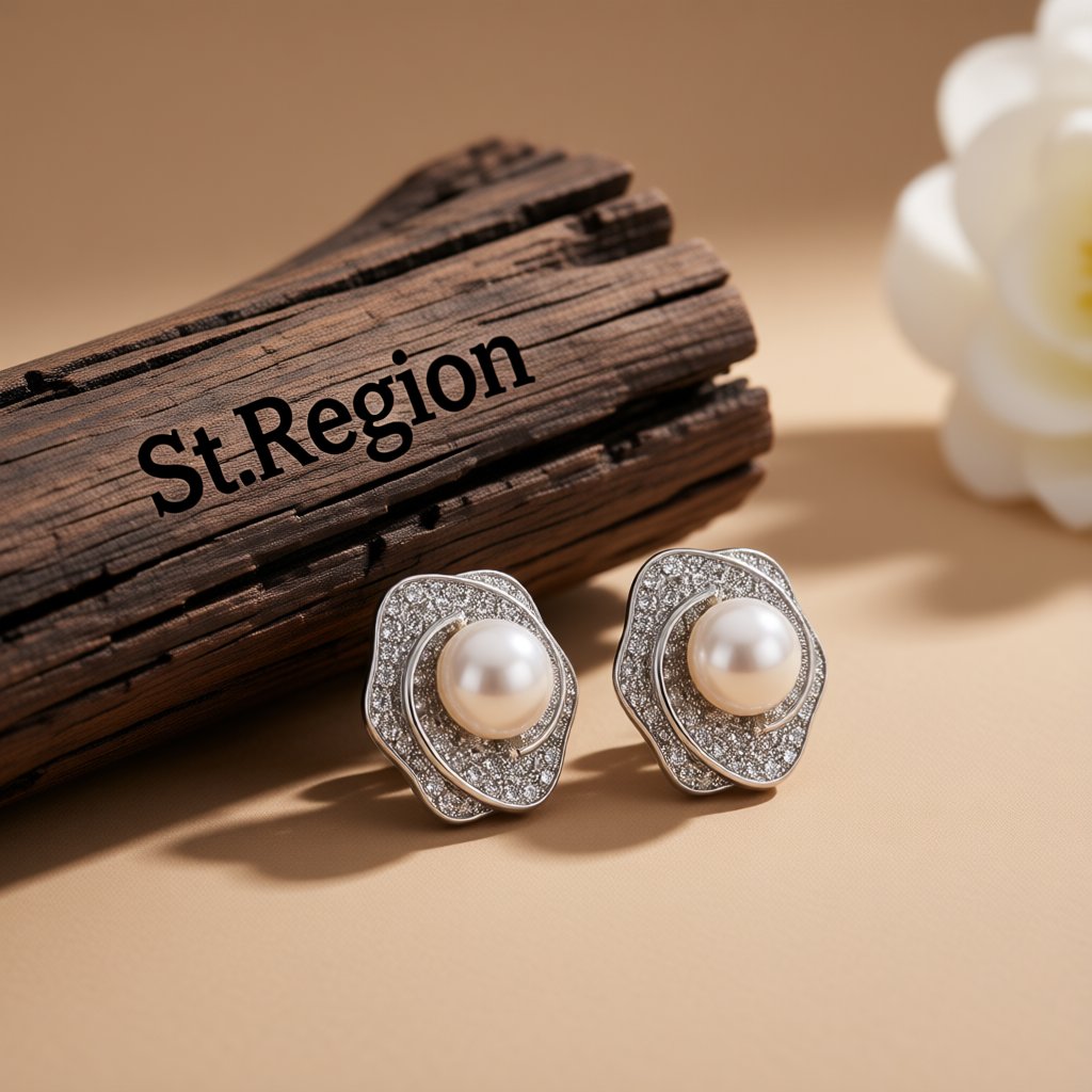 Pearl and Cubic Zirconia Silver-Plated Blossom Stud Earrings, cubic zirconia stud earrings for women, front view