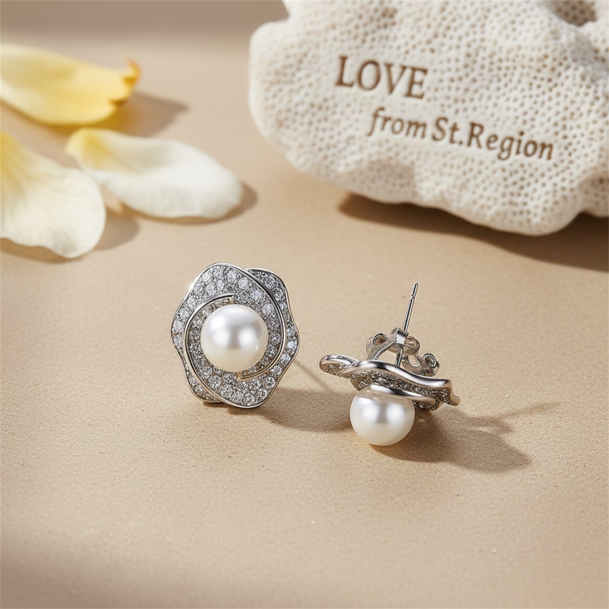 Pearl and Cubic Zirconia Silver-Plated Blossom Stud Earrings, cubic zirconia stud earrings for women, lifestyle look